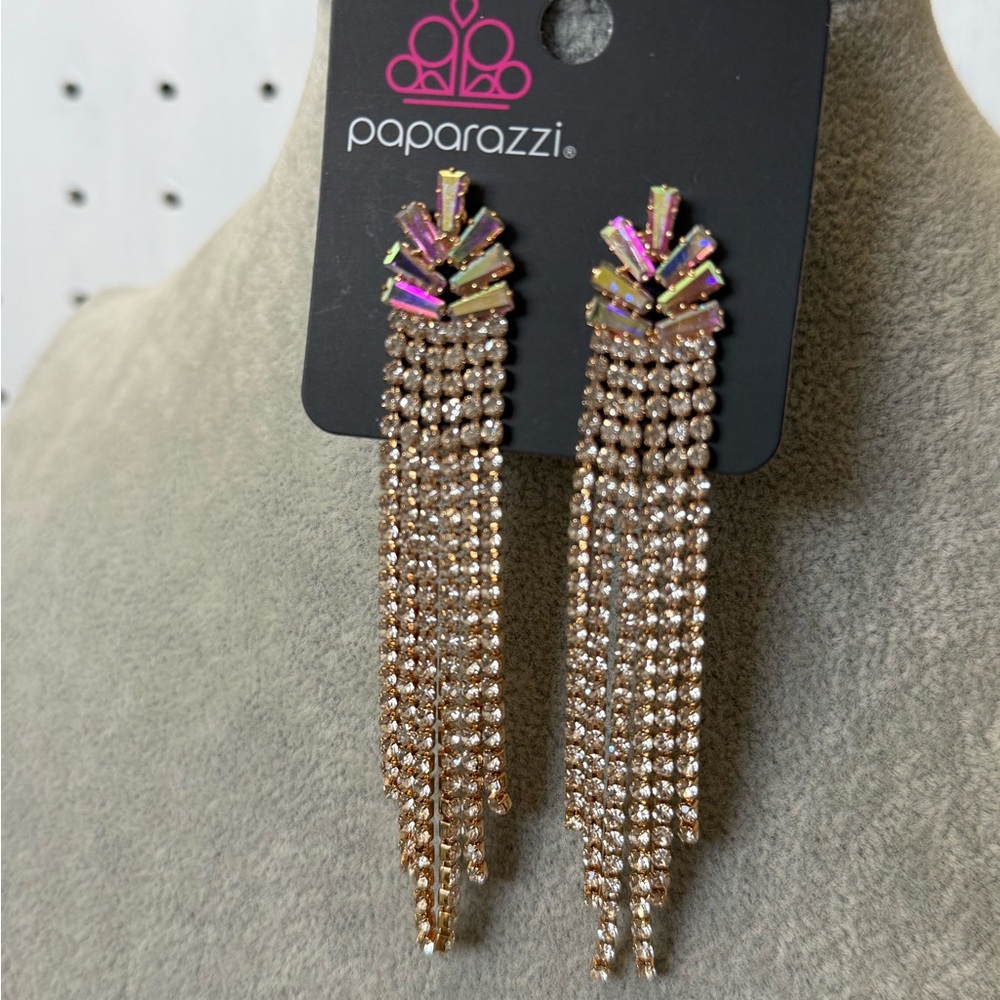 Paparazzi Post Gold and Pink Fringe Earrings
